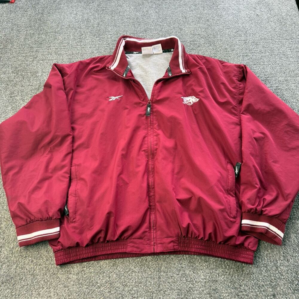 Vintage Reebok Arkansas Razorbacks Windbreaker Mens XL Red Full Zip Jacket
